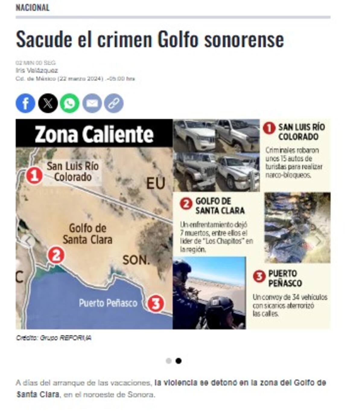 El Reforma describió como "Zona Caliente' a las áreas de SLRC, el golfo de Santa Clara y Puerto Peñasco.