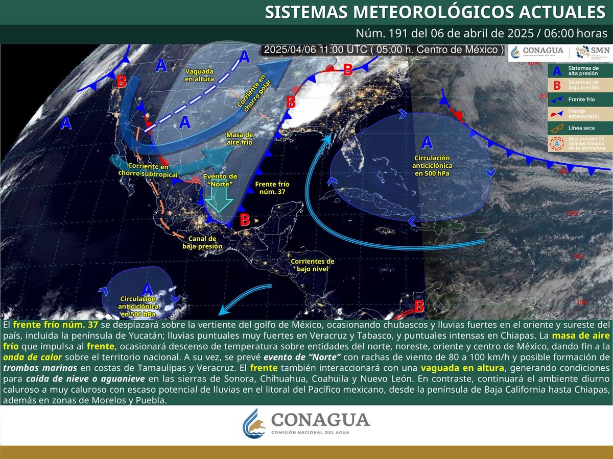Pronóstico del clima para este domingo 6 de abril del 2025. | Crédito: SMN/Conagua
