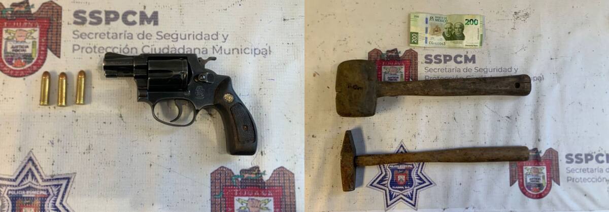 Al detenido le fue asegurada un arma tipo revólver calibre 38 especial, abastecida con tres cartuchos útiles, así como dos martillos y 200 pesos producto del hurto.