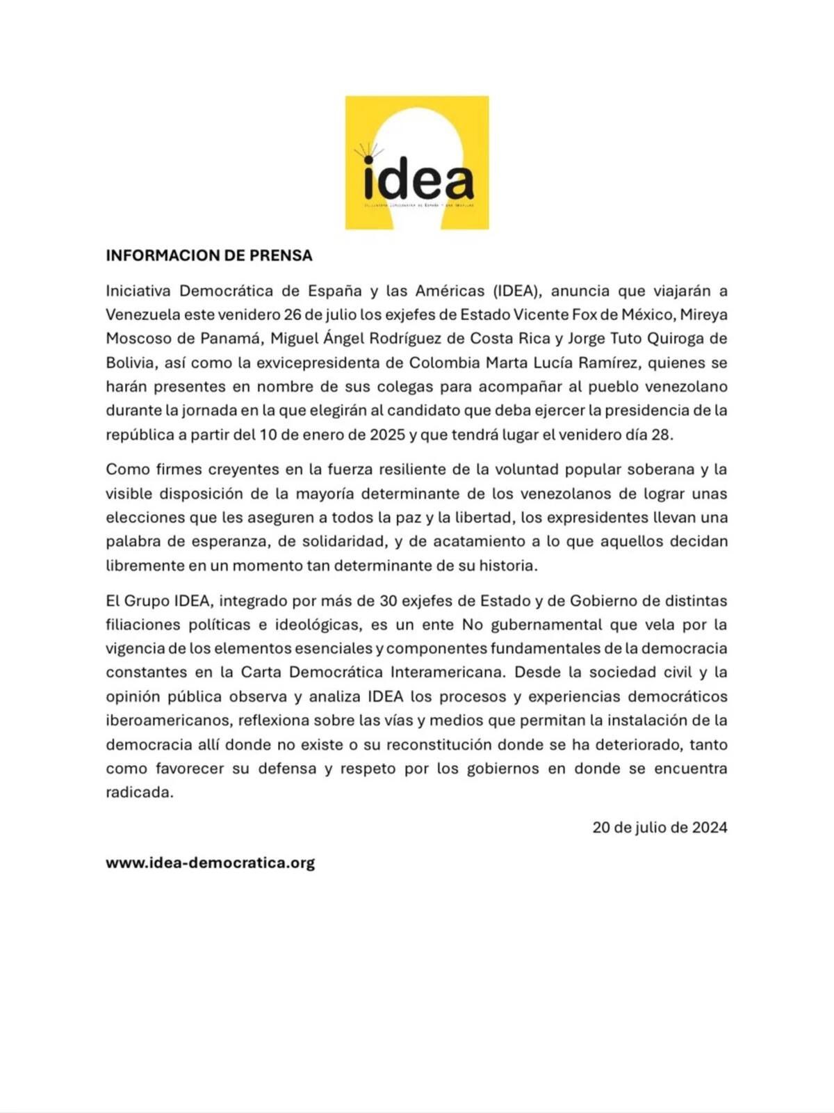 La invitación a Fox a Venezuela fue posible porque pertenece a IDEA.