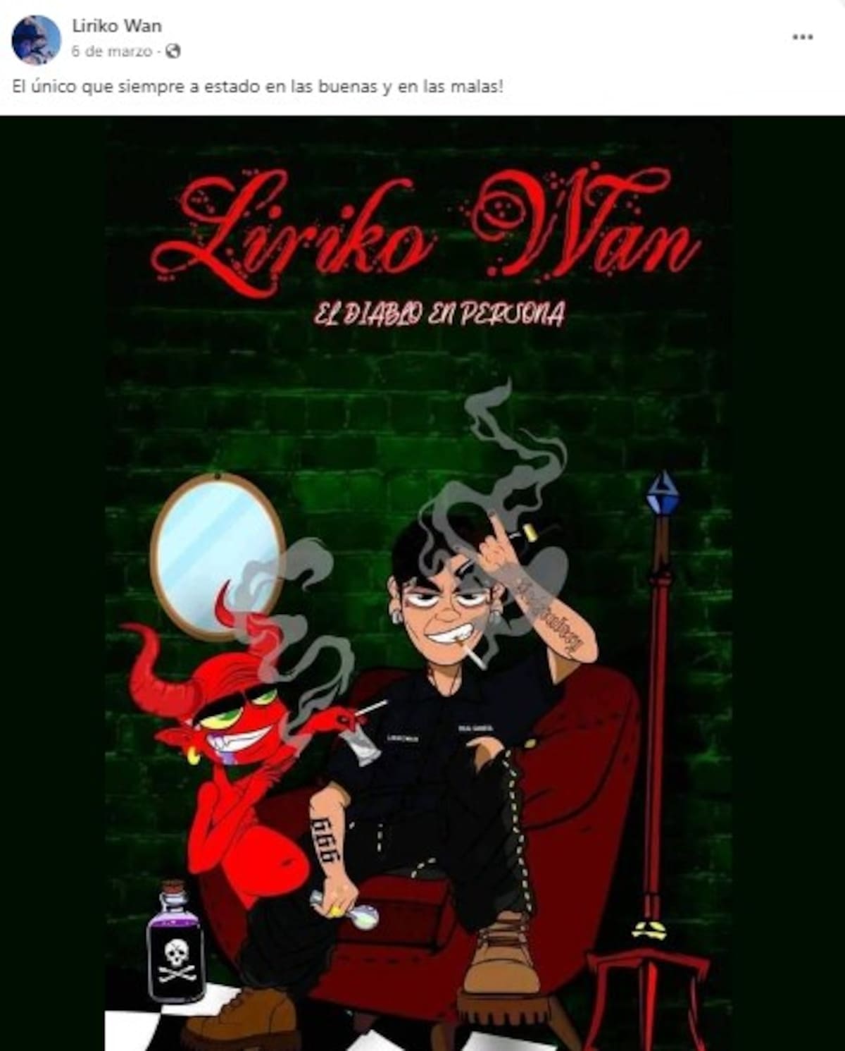 El rapero Liriko Wan y la portada de su álbum El Diablo en Persona.