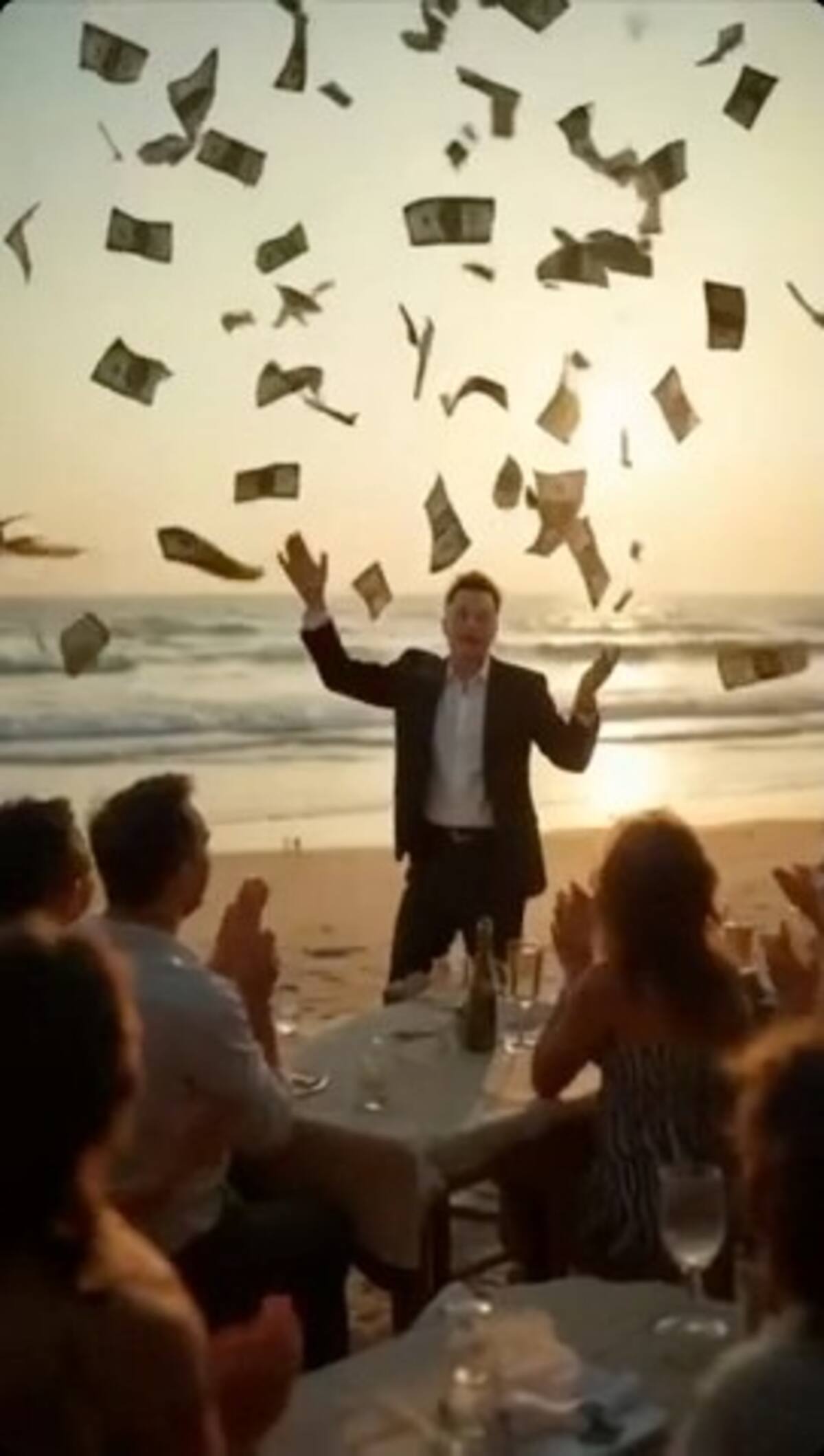 Elon Musk tirando dinero en "Trump Gaza". | Crédito: Truth Social @realDonaldTrump