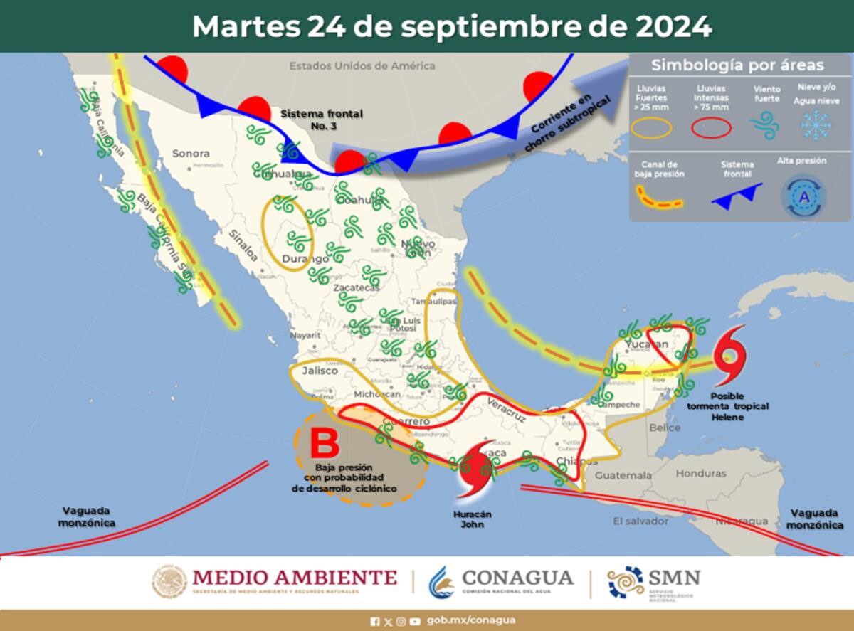 Pronóstico de la trayectoria de John para el martes 24 de septiembre.