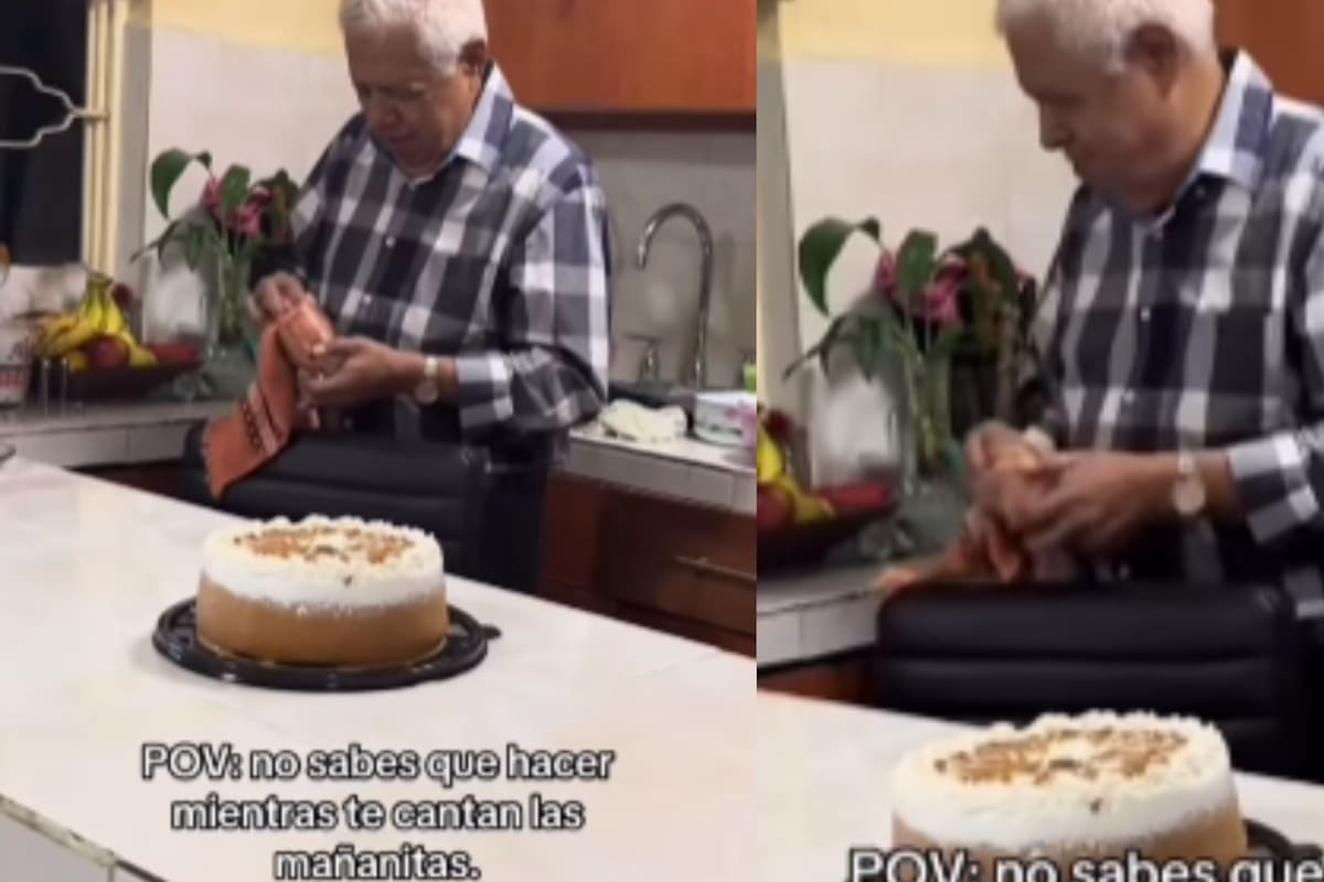 Hombre se pone a lavar y sacar los trastes mientras le cantan ‘Las Mañanitas’ en su cumpleaños
