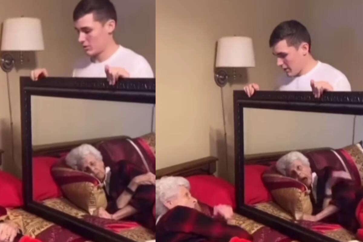 Joven asusta a su abuela mientras está dormida, coloca un espejo frente a ella, y al despertar, así reacciona