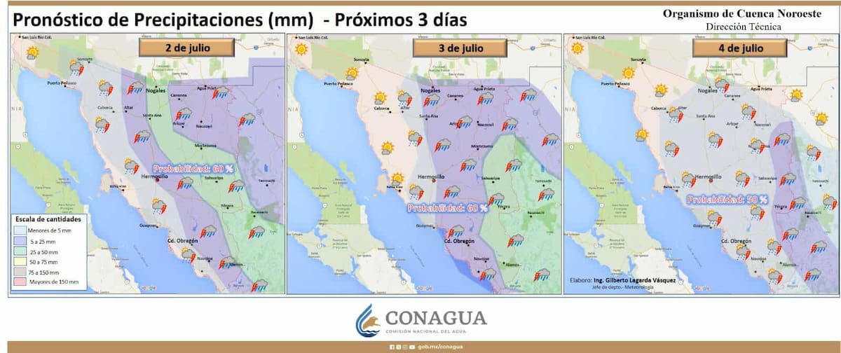 Pronóstico de lluvias por región en Sonora.