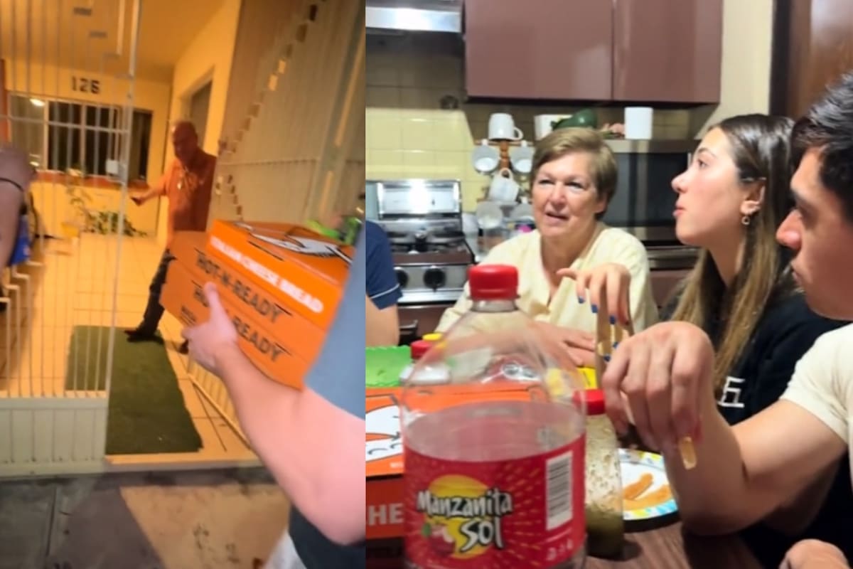 Nietos sorprenden a sus abuelos con una pijamada: les llevaron pizza y refrescos