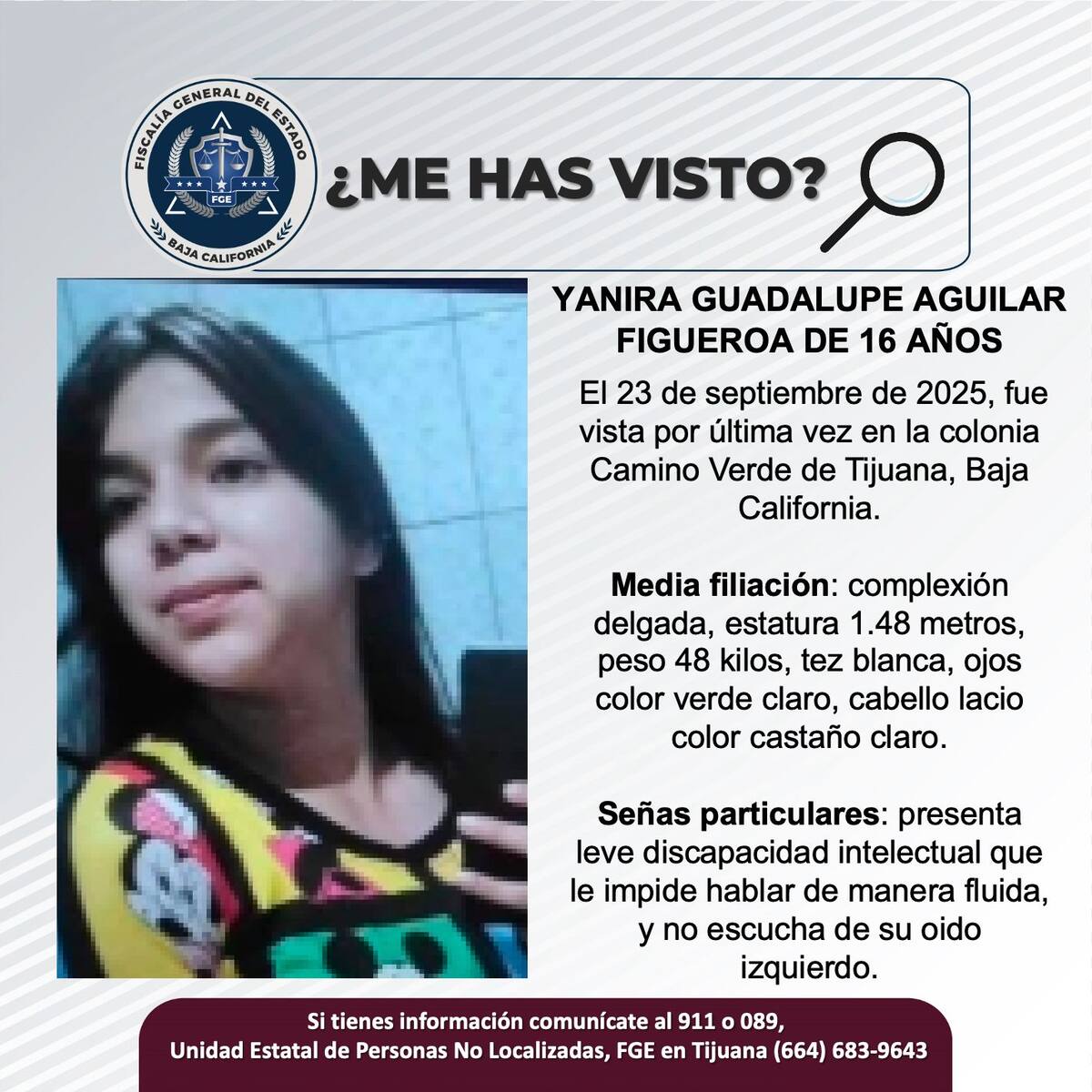 Fue vista por última vez el 23 de septiembre de 2025.