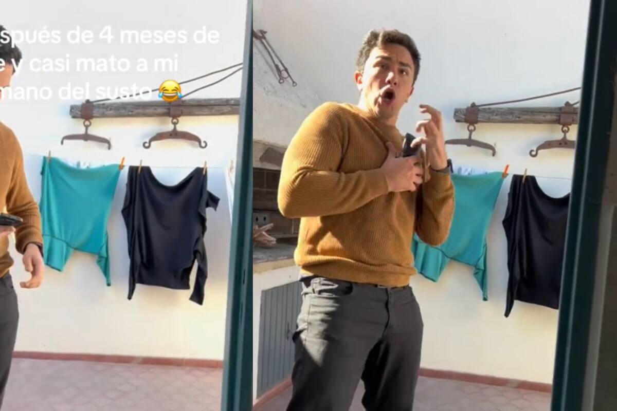 Joven asusta a su hermano al regresar a casa de sorpresa tras haber pasado 4 meses viajando | VIDEO