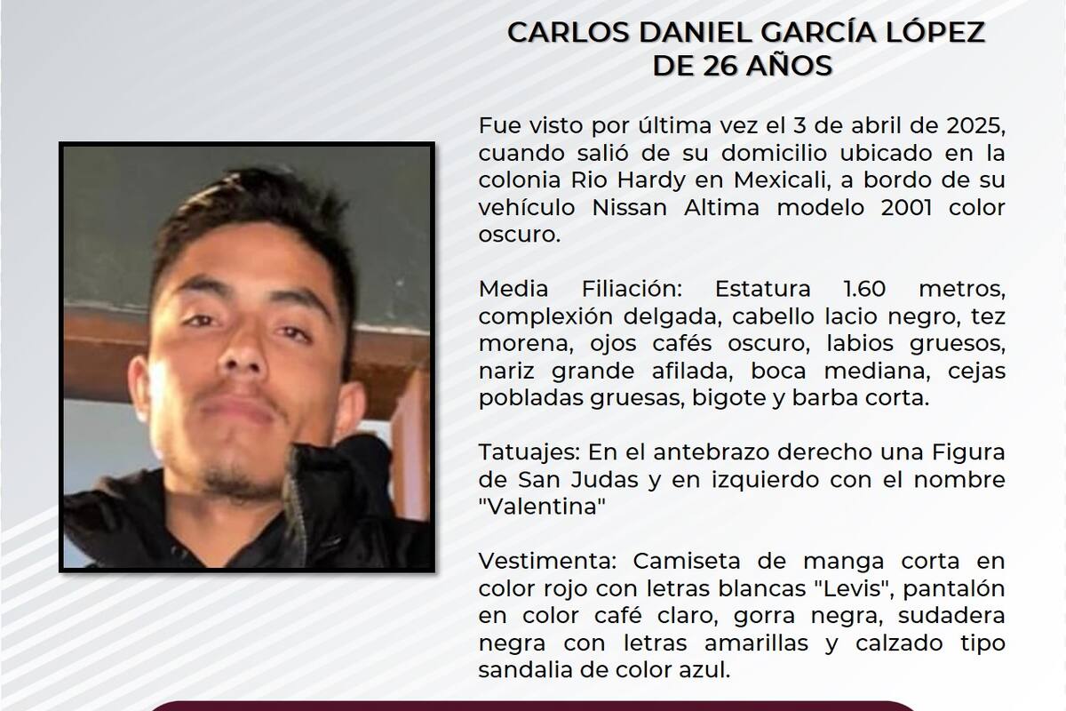 Se solicita ayuda para localizar a  Carlos Daniel García López
