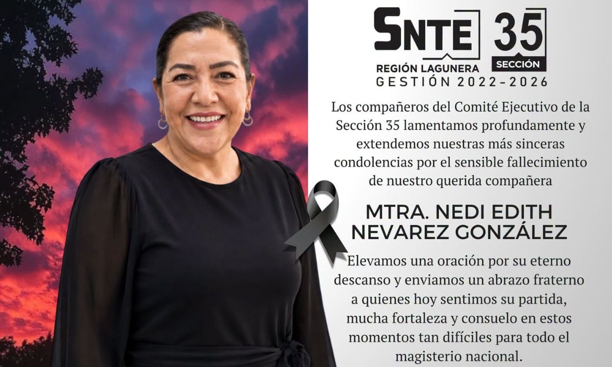 Nery Edith se desempeñaba como subdirectora de la Escuela Secundaria General Número 13, ubicada en el ejido La Unión, municipio de Torreón. Tenía 56 años y formaba parte de la comunidad educativa del plantel donde ocurrió la agresión. Foto: SNTE 35. Facebook.