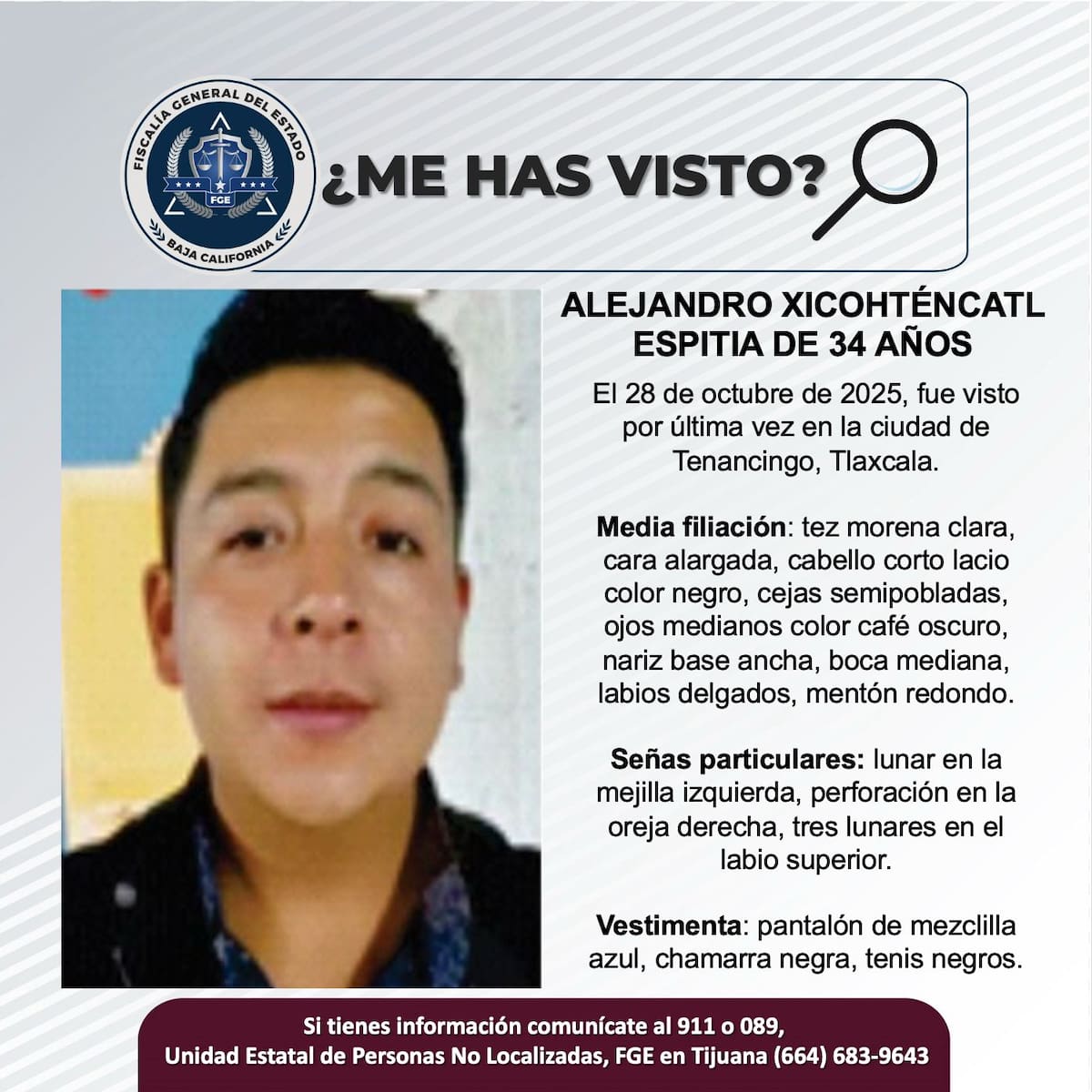 Fue visto por última vez el 28 de octubre de 2025.