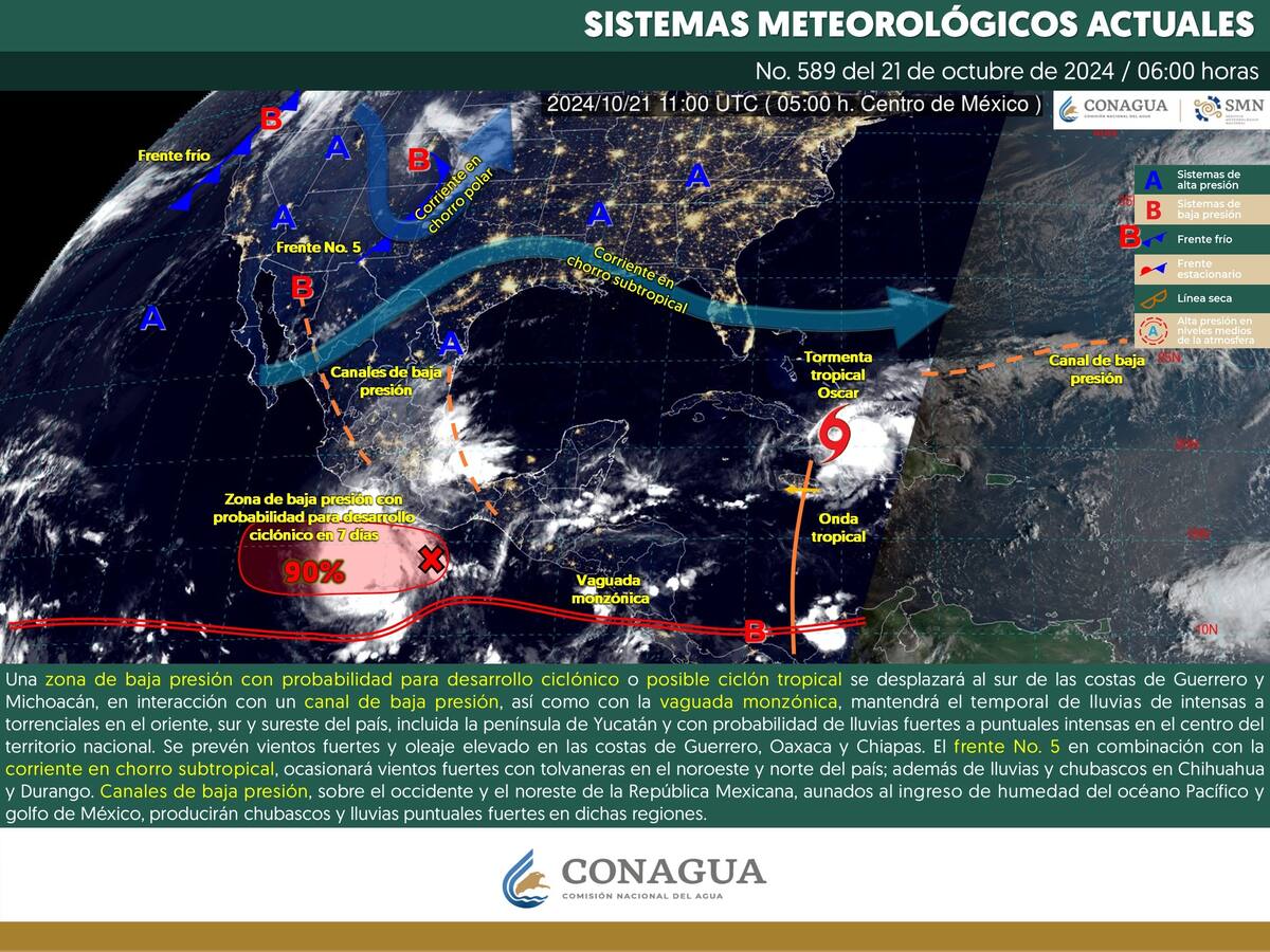 Clima en México hoy 21 de octubre de 2024. Conagua.