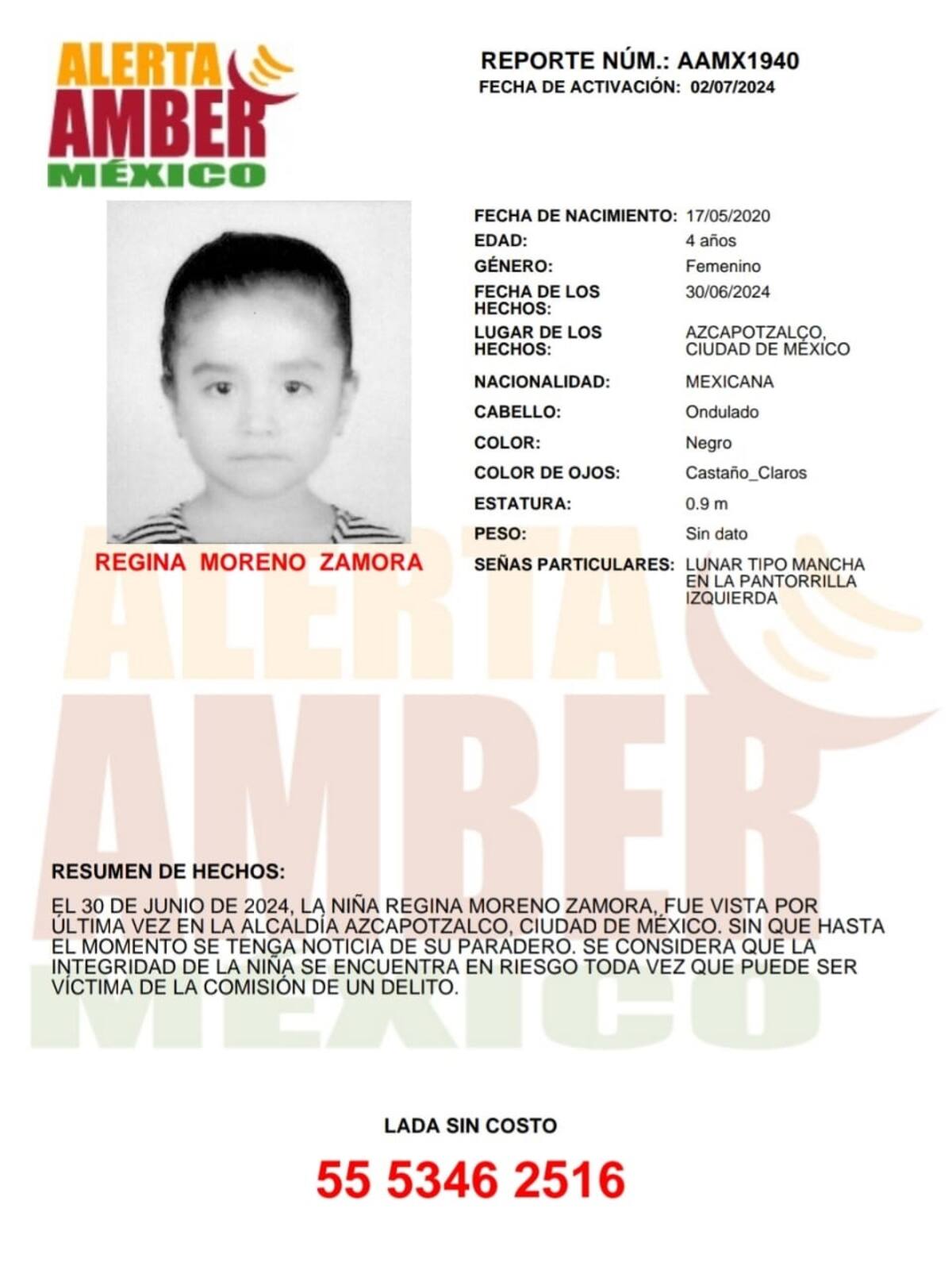 Regina Moreno Zamora, de 4 años.