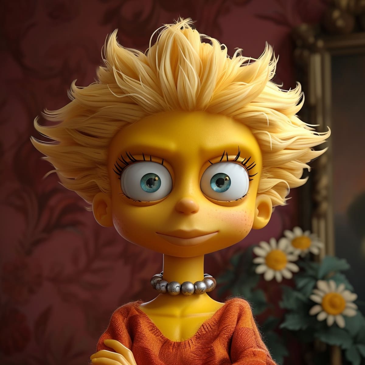A Lisa Simpson la IA la retrata como una niña madura, seria e inteligente en apariencia, reflejando su papel como la mente aguda y reflexiva de la familia.