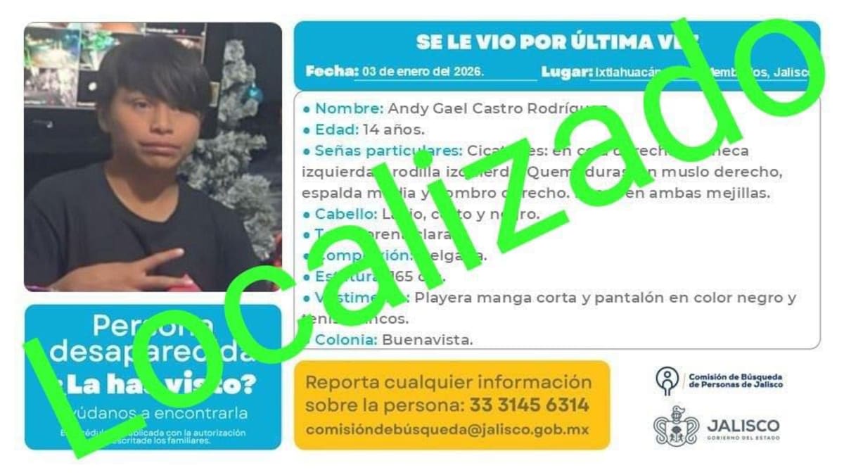 La Comisión Estatal de Búsqueda de Jalisco informó que los jóvenes ya fueron localizados y que no hay indicios de delito, luego de varios días de movilización y difusión de fichas.