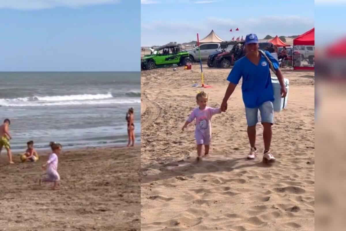 VIDEO: niña se vuelve viral por perseguir a un heladero en la playa