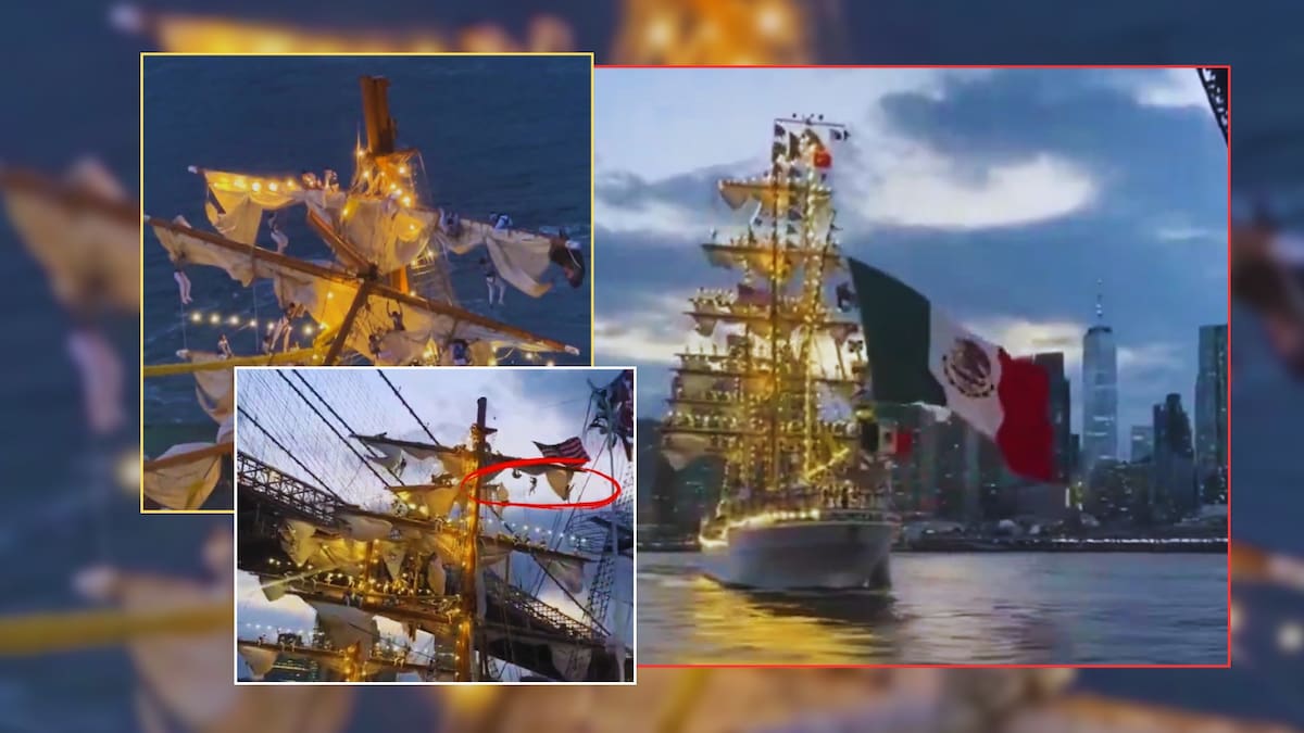 Buque Cuauhtémoc choca con el Puente de Brooklyn: hay 22 lesionados y dos marinos fallecidos. Foto: Especial (Capturas de video)