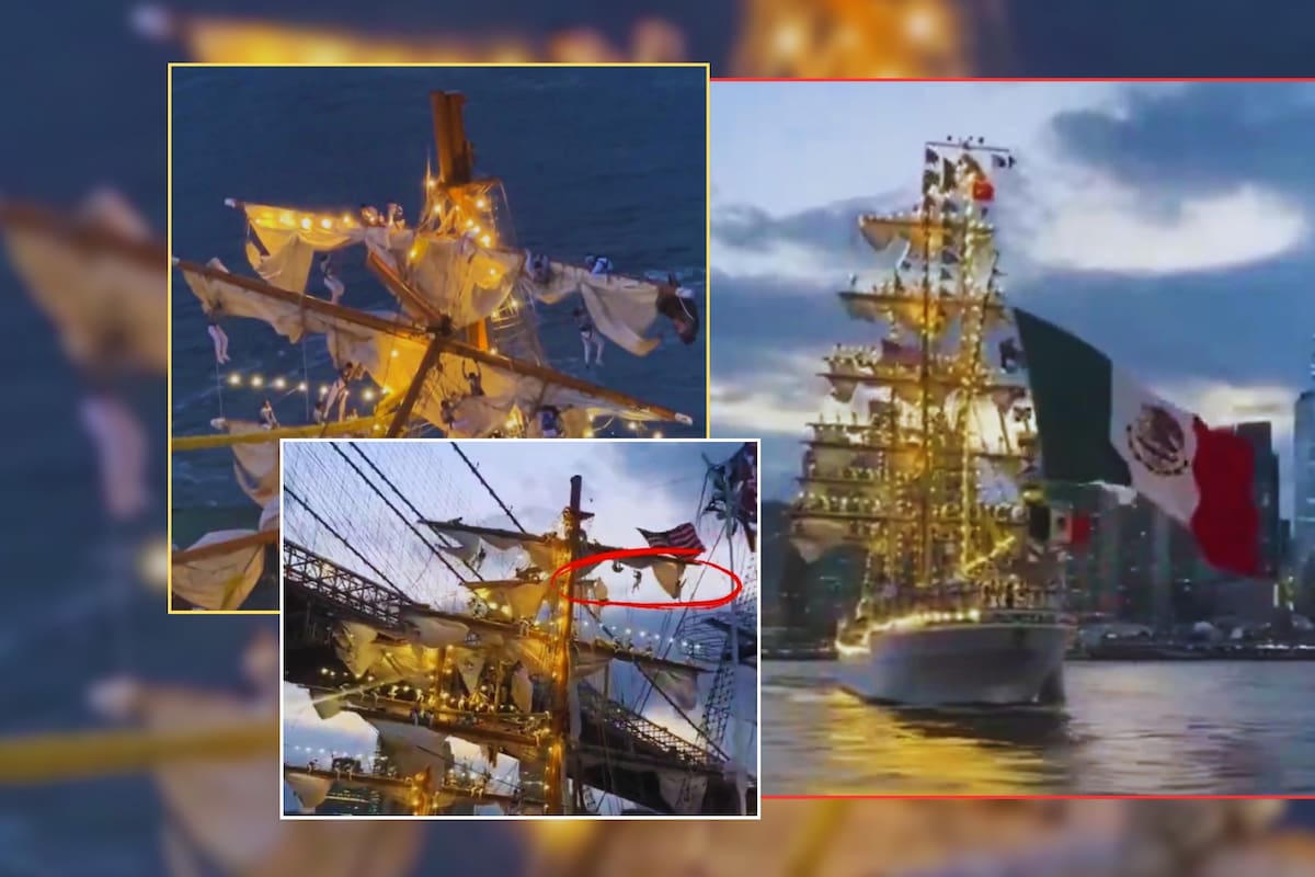 VIDEOS: Así fue el momento exacto en que el buque escuela Cuauhtémoc de México chocó contra el Puente de Brooklyn y se ve cómo caen marinos desde lo alto; al menos dos muertos y 22 lesionados