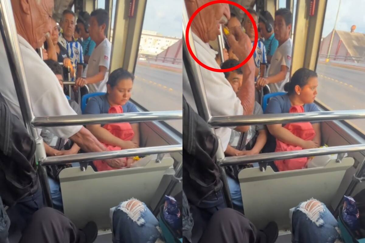 ¡Señor se COME sin permiso las flores amarillas que una señora recibió! (VIDEO)