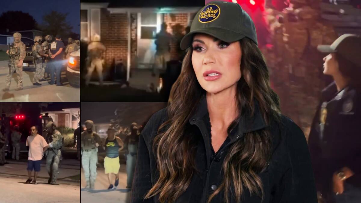 La Secretaria de Seguridad Nacional de Estados Unidos, Kristi Noem, se unió a agentes federales de inmigración durante un operativo en Elgin, Illinois, la madrugada del martes, que culminó con varias detenciones. FOTO: Especial