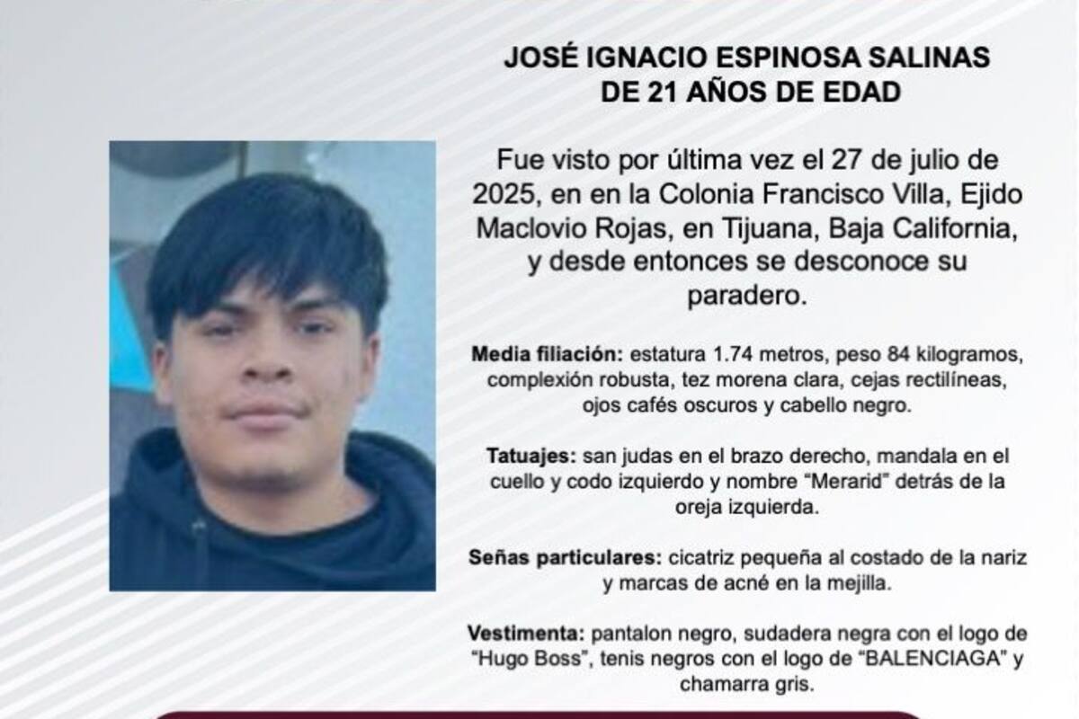 Se busca a José Ignacio Espinosa Salinas de 21 años