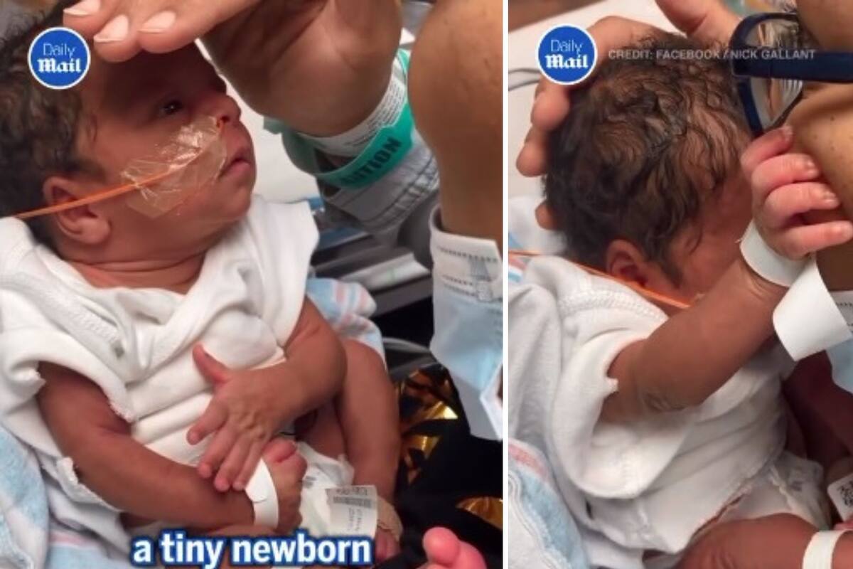 Recién nacida intenta abrazar a su madre por primera vez tras semanas en cuidados intensivos