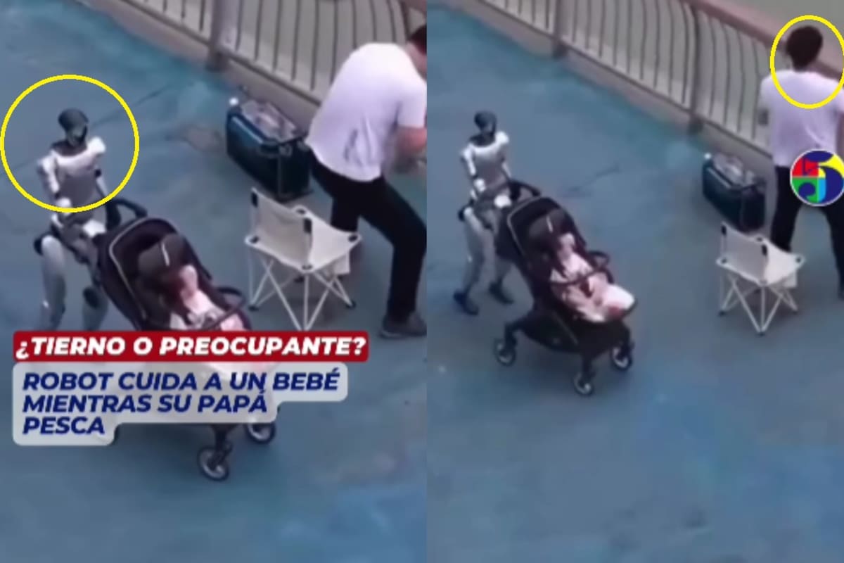 “Qué confiado”: hombre sale a pescar junto a la carriola de su bebé, mientras un robot la cuida, y causa indignación