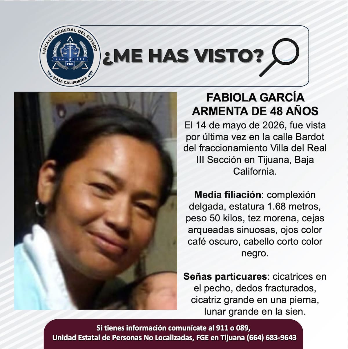 Fue vista por última vez el 14 de mayo de 2026.