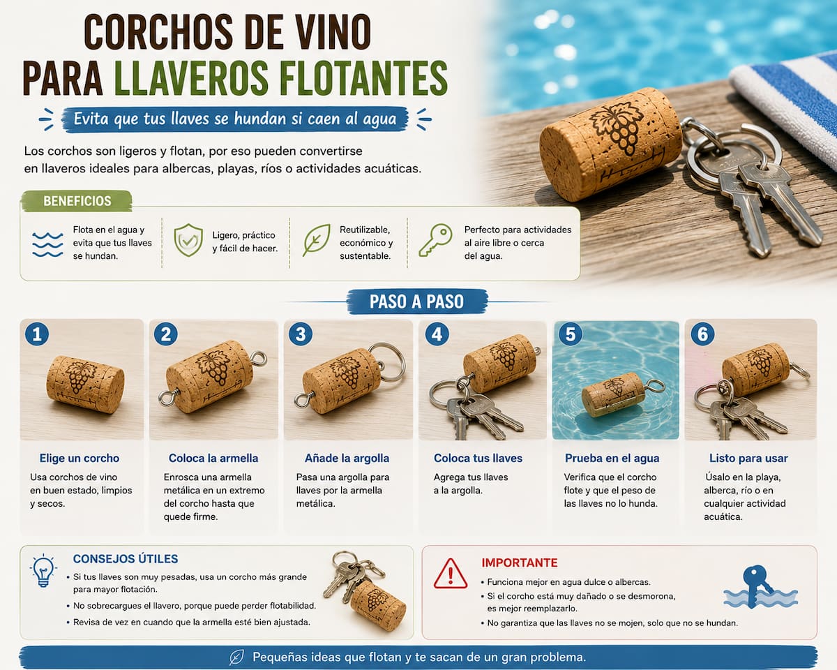 Paso a paso para convertir corchos en llaveros flotantes. | Imagen de IA