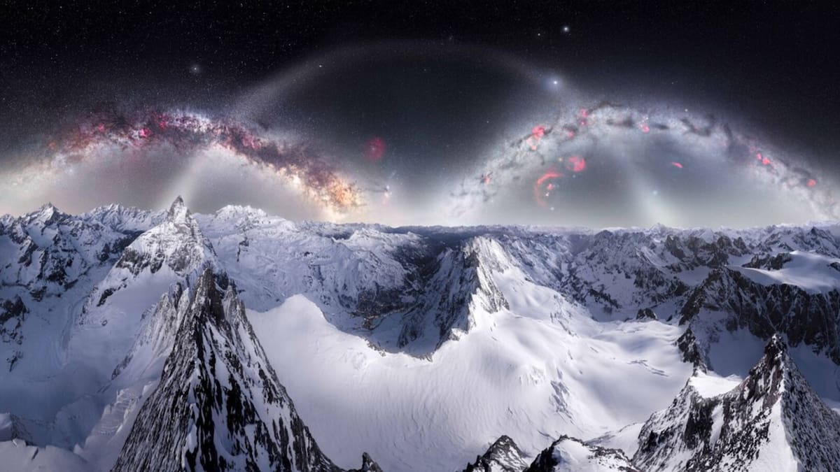 Una fotógrafa francesa escaló 4 mil 200 metros en los Alpes y soportó temperaturas de 28 grados bajo cero para capturar el triple arco de la Vía Láctea que terminó publicando la NASA