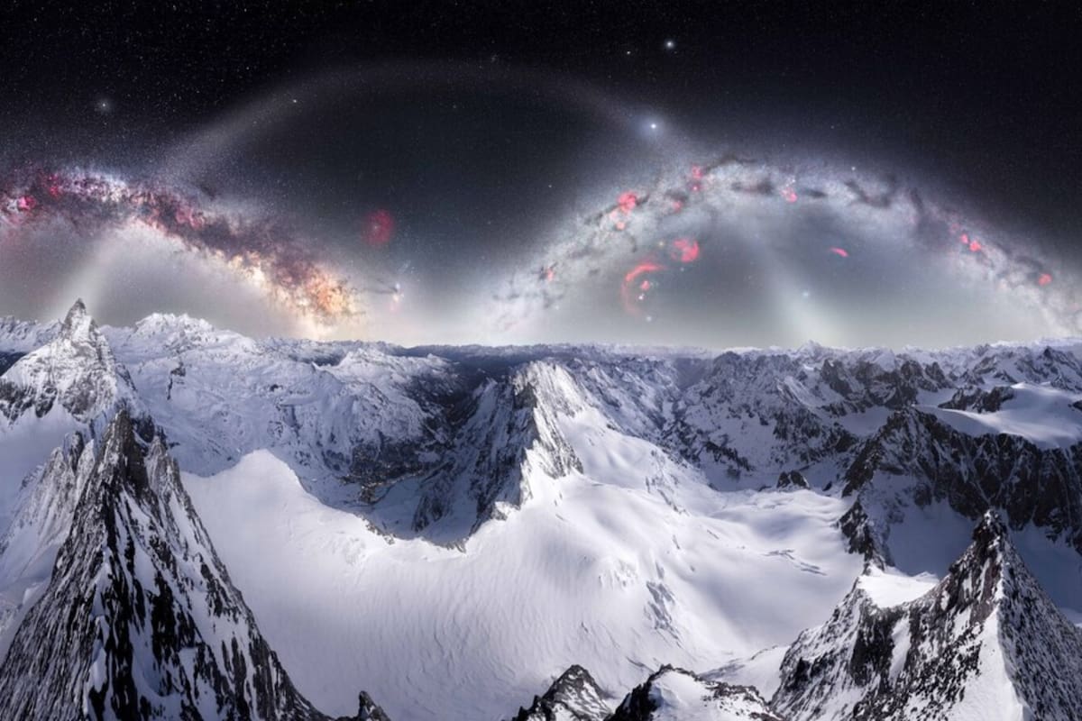Una fotógrafa francesa escaló 4 mil 200 metros en los Alpes y soportó temperaturas de 28 grados bajo cero para capturar el triple arco de la Vía Láctea que terminó publicando la NASA