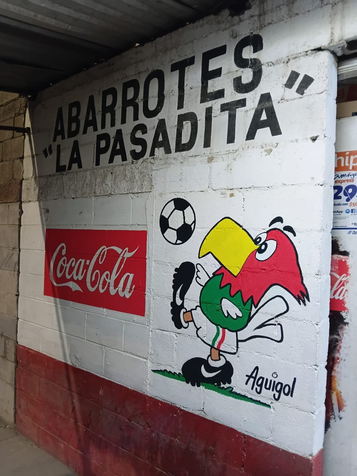 Aguigol, mascota entrañable de la Selección Mexicana en los años 90s fue plasmado en un abarrotes en la mismo Bulevar San Miguel del mural mundialista. (Foto: Patrizio Caro)