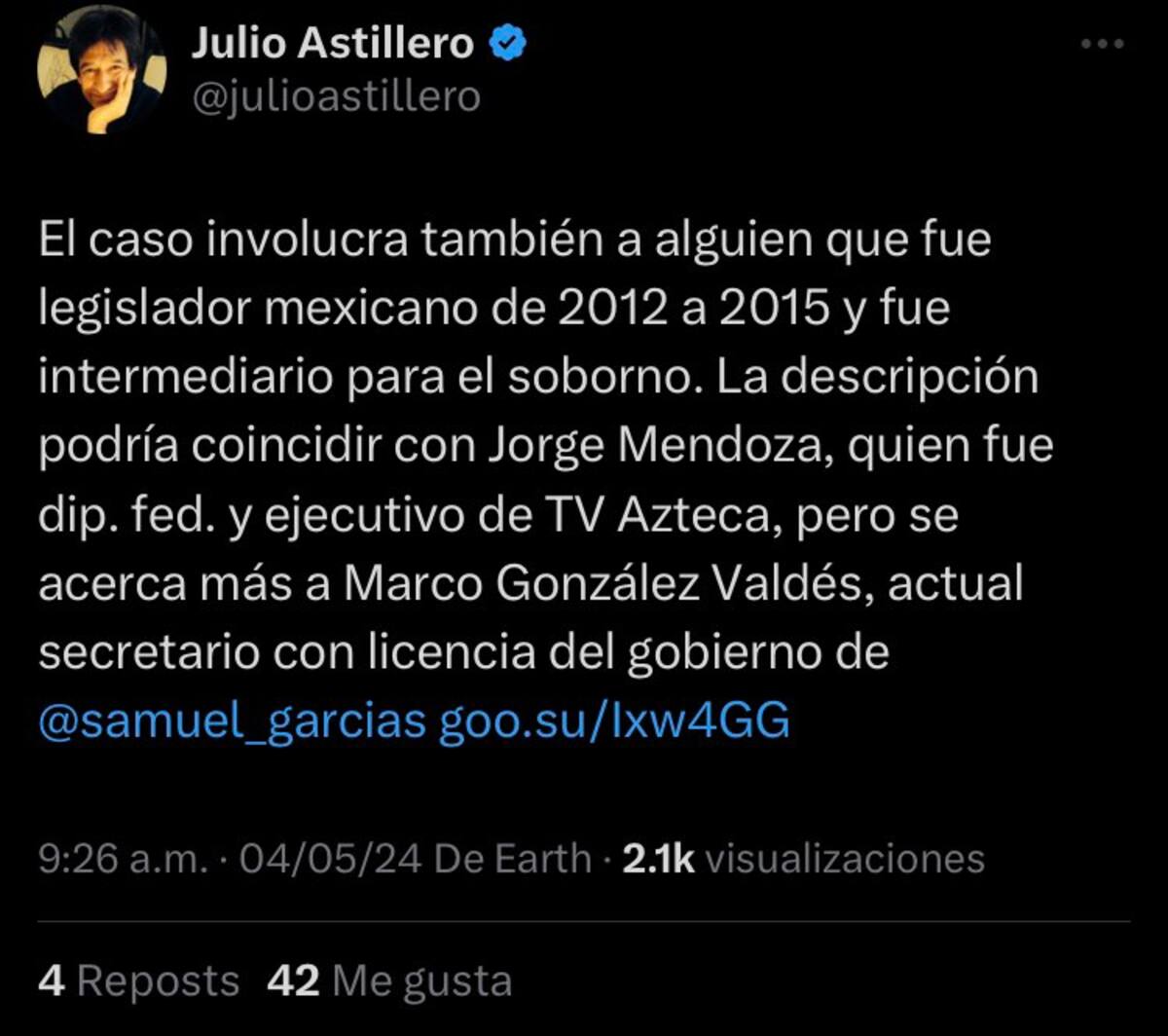 El periodista Julio Astillero barajeó nombres como Jorge Mendoza y Marco González Valdés.