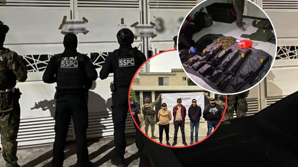 Autoridades federales catearon tres inmuebles en Zapopan, detuvieron a seis personas vinculadas a robos y extorsiones y aseguraron 13 armas de fuego y drogas sintéticas