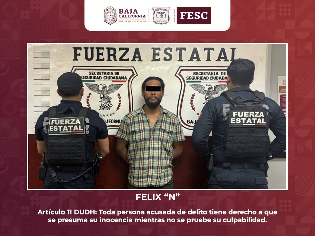 Félix Adolfo “N”, de 25 años y también originario de San Diego, California, fue capturado en el fraccionamiento Los Naranjos I Foto: Cortesía