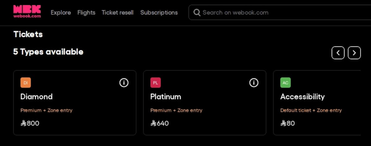 Precios de los boletos en webook.com. (Foto: Captura de pantalla)