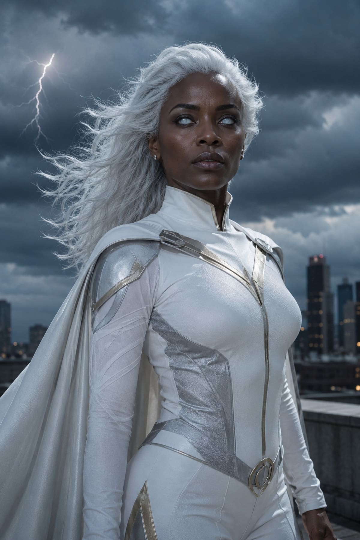 Cabello blanco y poder sobre el clima: así recreó la IA a Storm como una mujer real