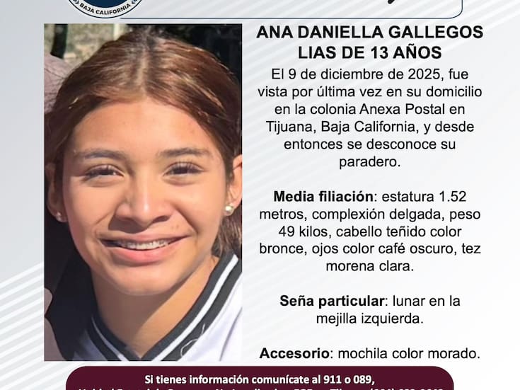 Se busca a Ana Daniella Gallegos Lias de 13 años