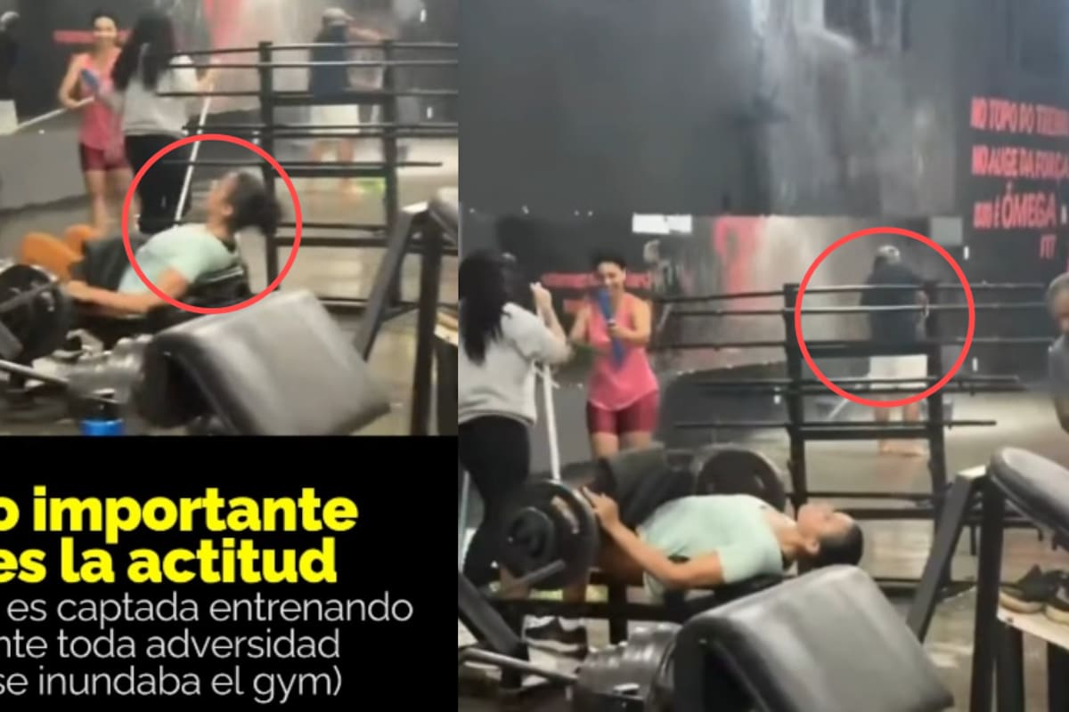Impactante: gimnasio se inunda y una mujer continúa haciendo ejercicio sin detenerse