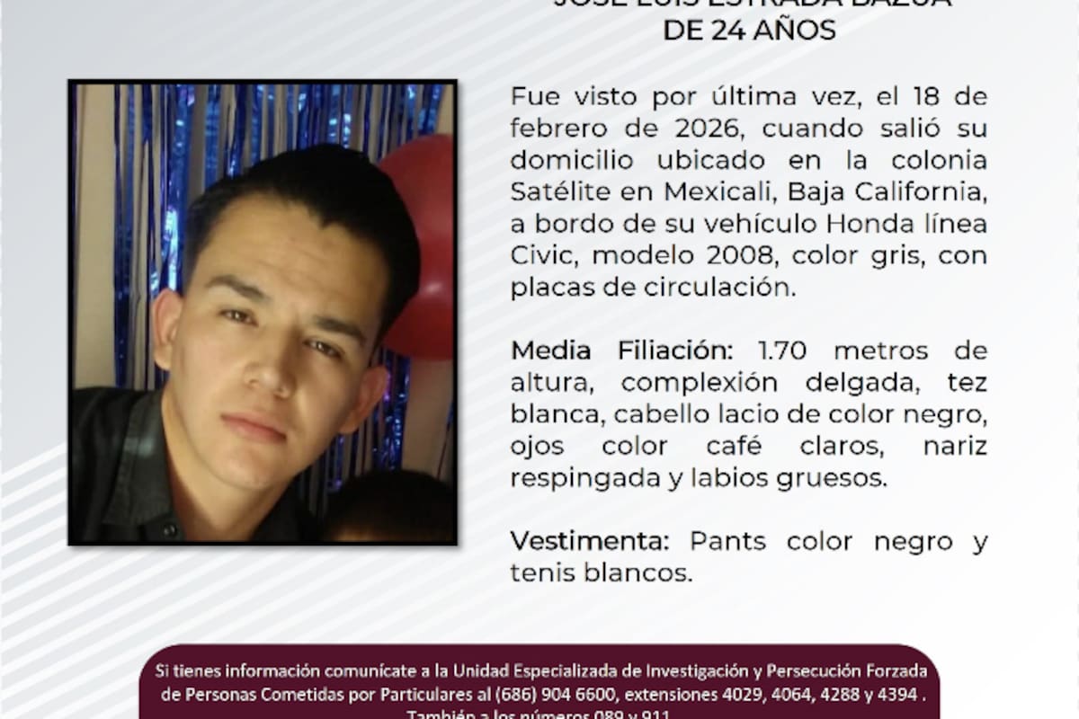 Piden ayuda para localizar a José Luis Estrada Bazua, de 24 años