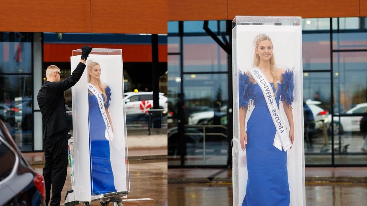 Miss Estonia llega como muñeca de Barbie a Tailandia, en caja de cristal