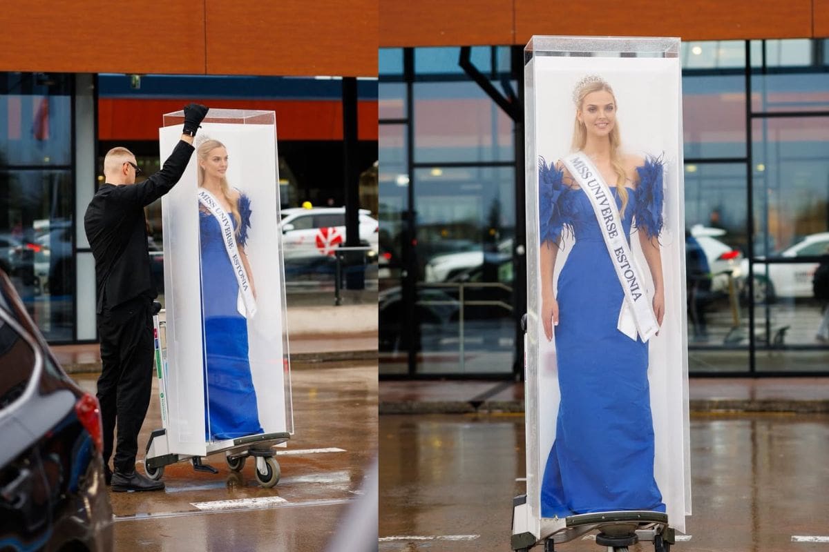 Miss Estonia llega como muñeca de Barbie a Tailandia, en caja de cristal
