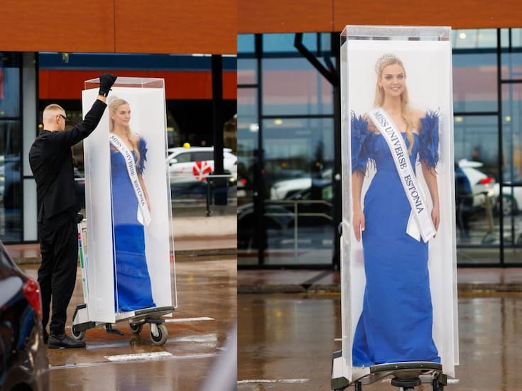 Miss Estonia llega como muñeca de Barbie a Tailandia, en caja de cristal