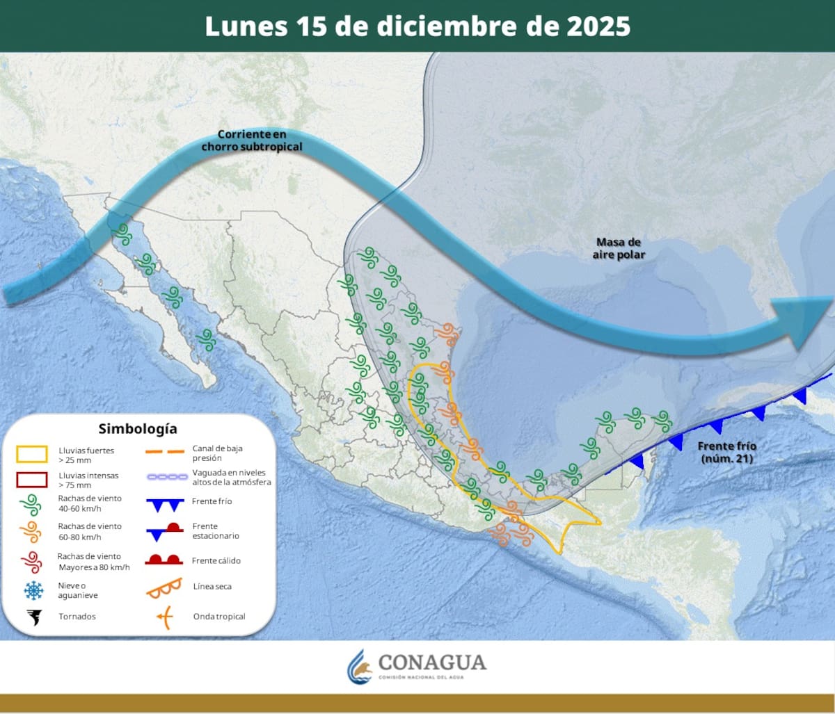 Pronóstico del clima para este lunes 15 de diciembre del 2025. | Crédito: SMN