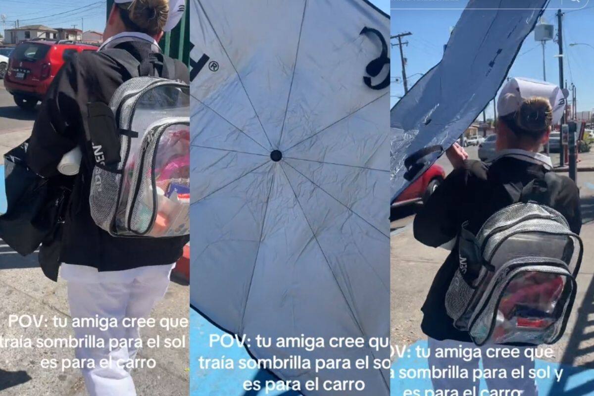 Mujer cree que traía sombrilla para el sol, pero era para el carro