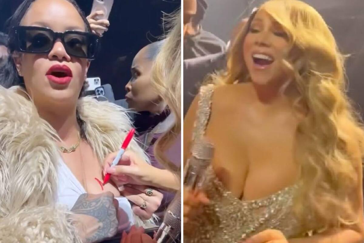 Rihanna pide autógrafo a Mariah Carey en el pecho
