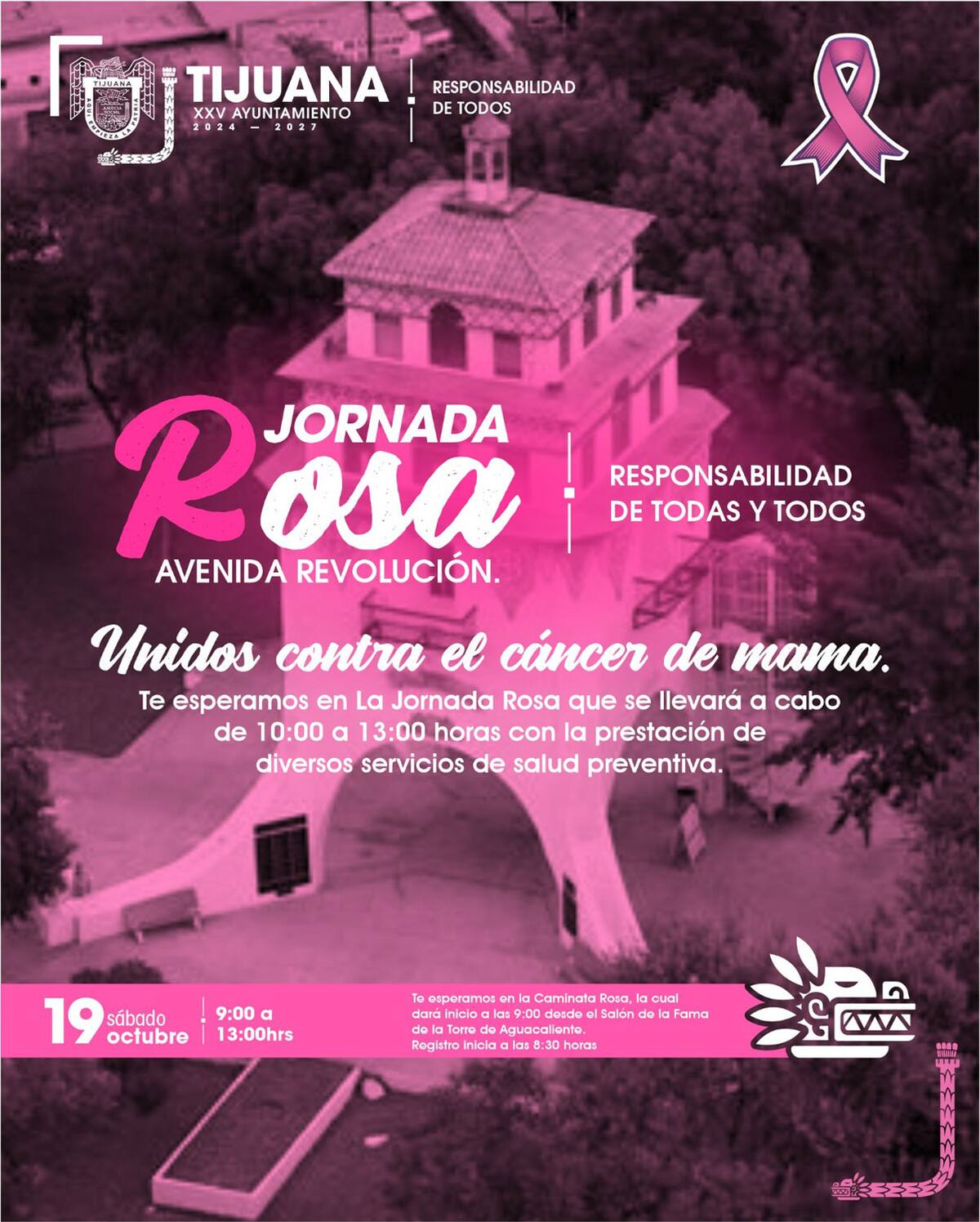 Jornada Rosa este sábado 19 de octubre en la Torre de Agua Caliente.