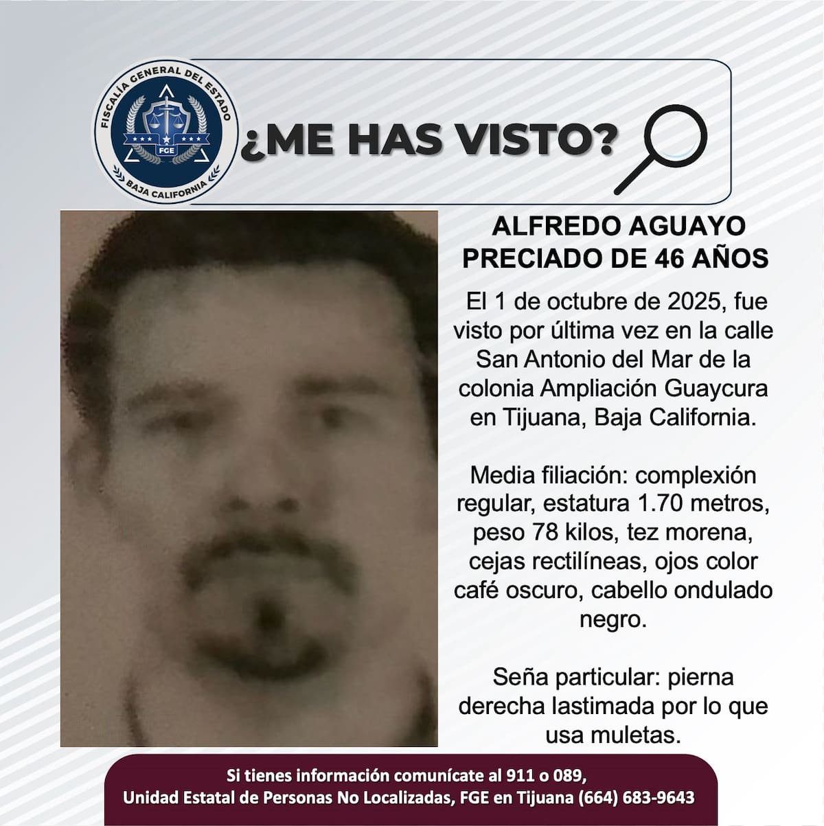 Fue visto por última vez el 1 de octubre de 2025.