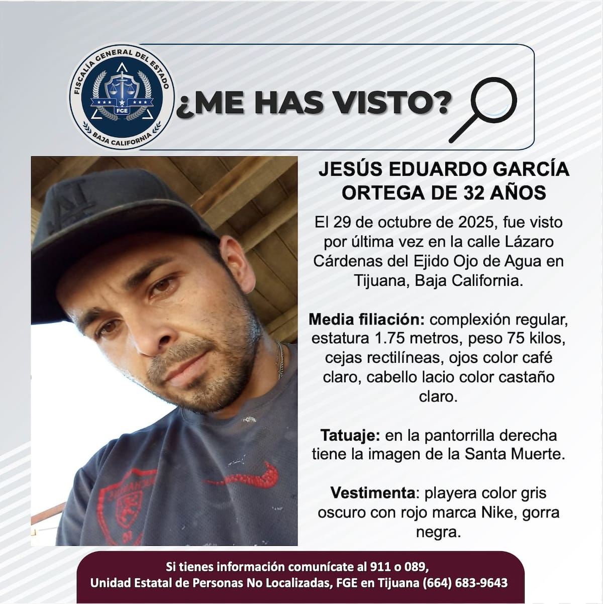 Fue visto por última vez el 29 de octubre de 2025.